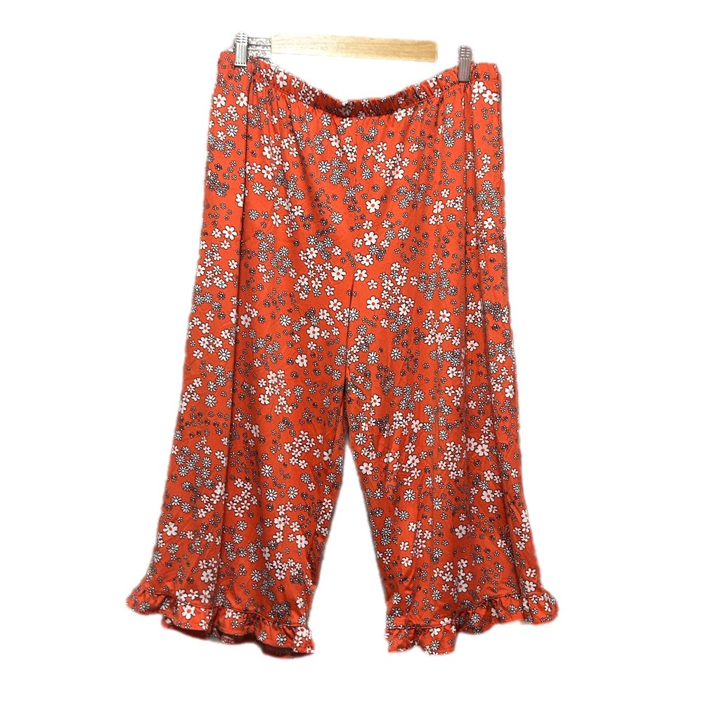 Cuddl Duds Pajama Pants Womens Large Orange Excellent Floral Ruffle Hem Crop